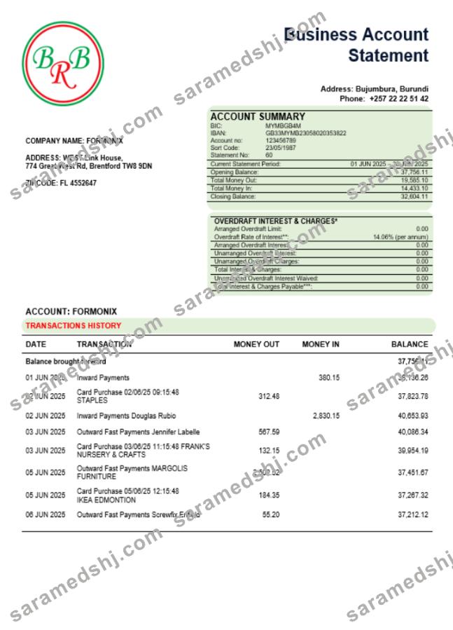 Bank of the Republic of Burundi company statement Word and PDF format